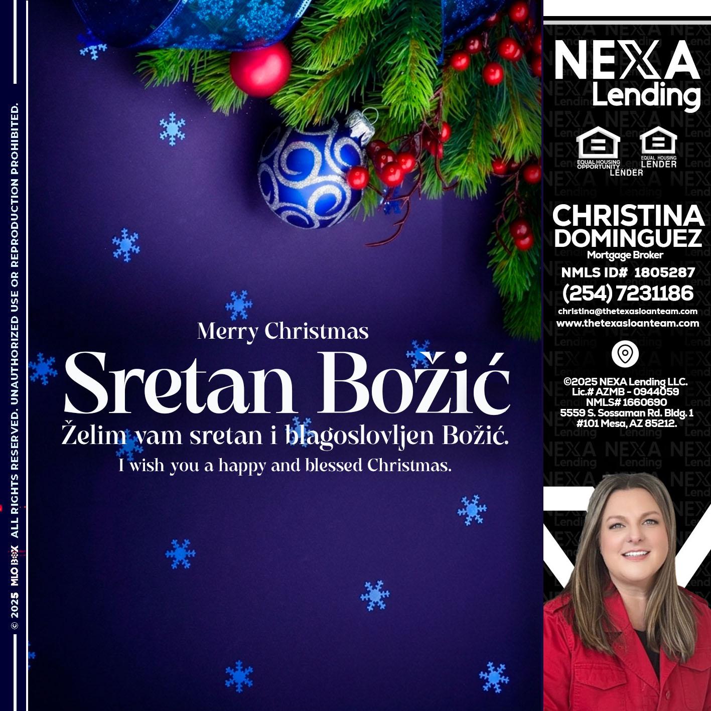 Sretan Božić - Christina Dominguez -Mortgage Broker
