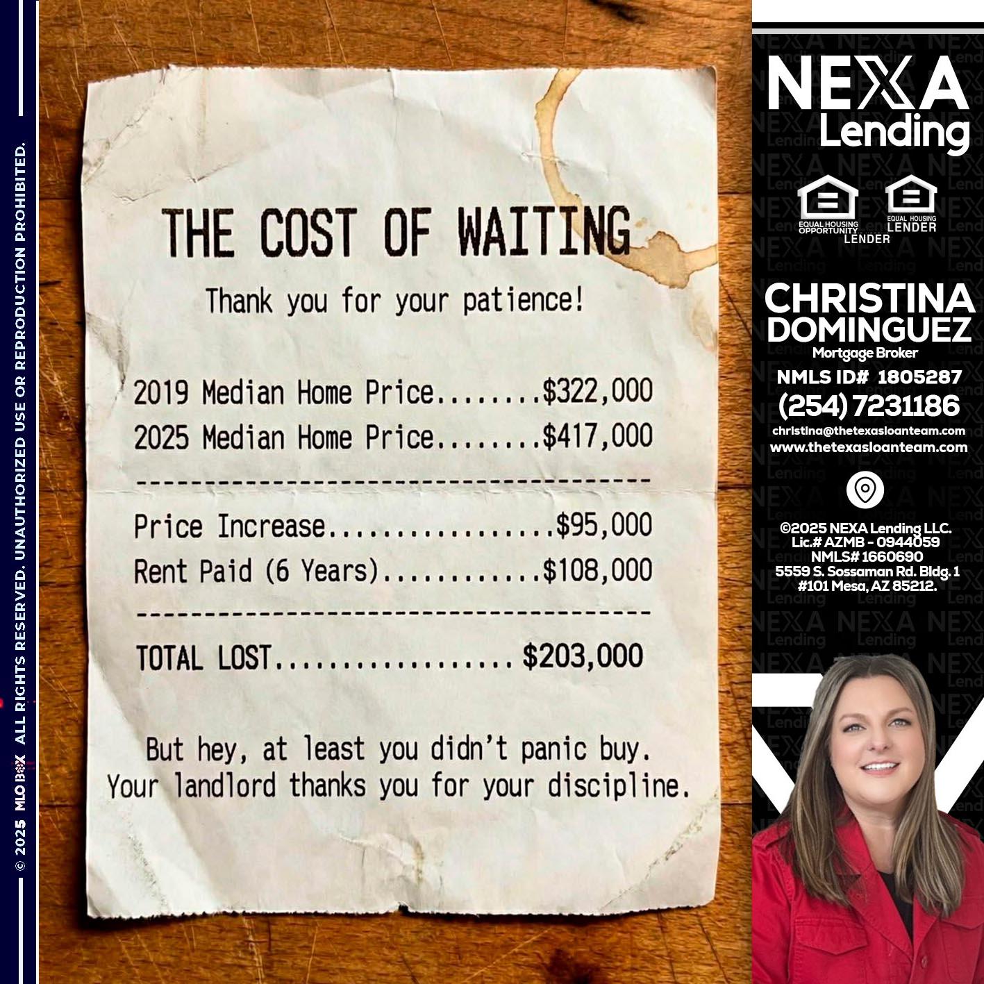 THE COST OF WAITING - Christina Dominguez -Mortgage Broker
