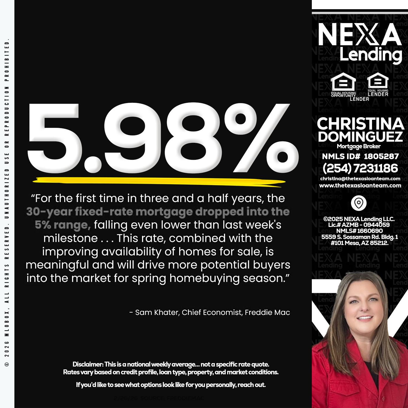 5.98% - Christina Dominguez -Mortgage Broker