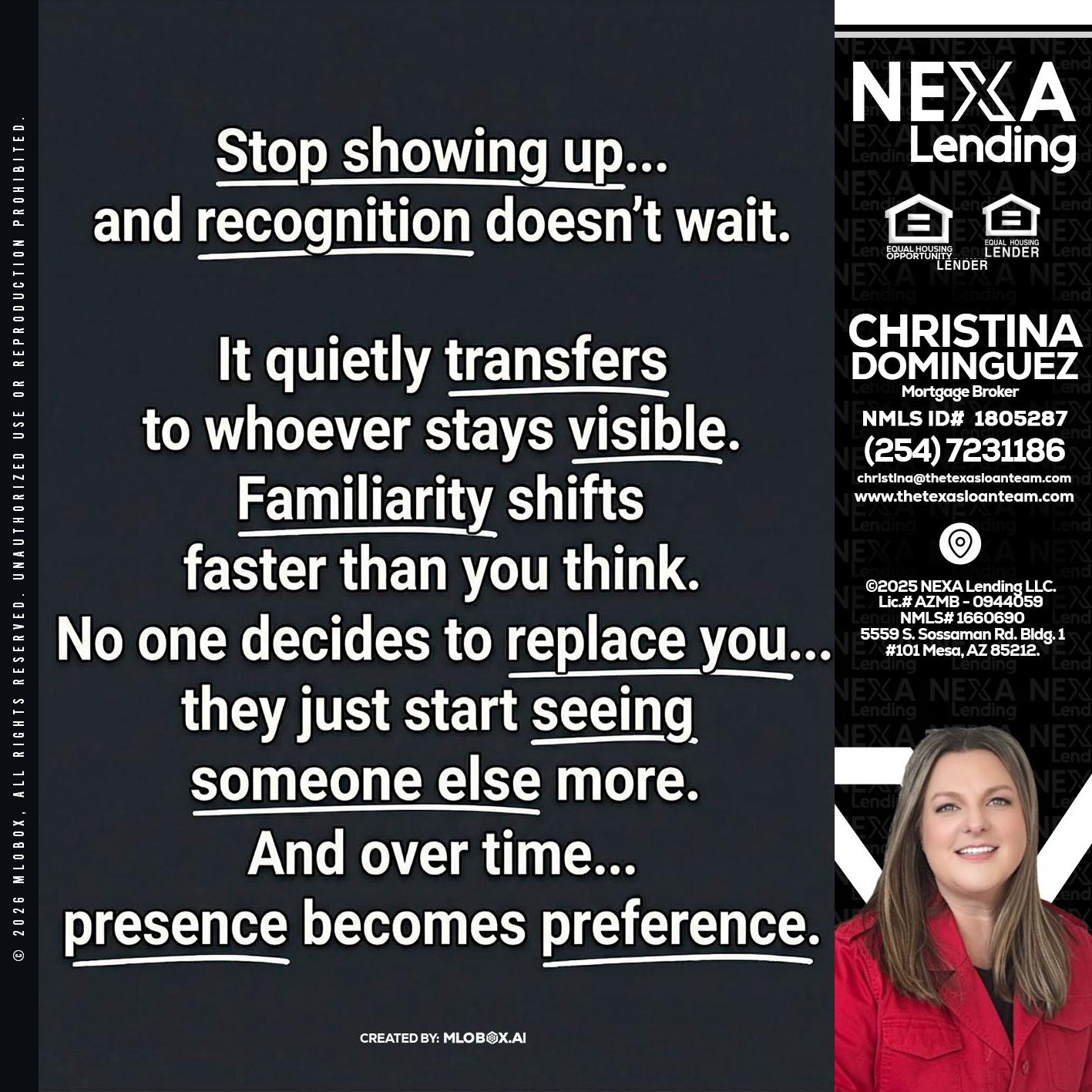 STOP SHOWING - Christina Dominguez -Mortgage Broker