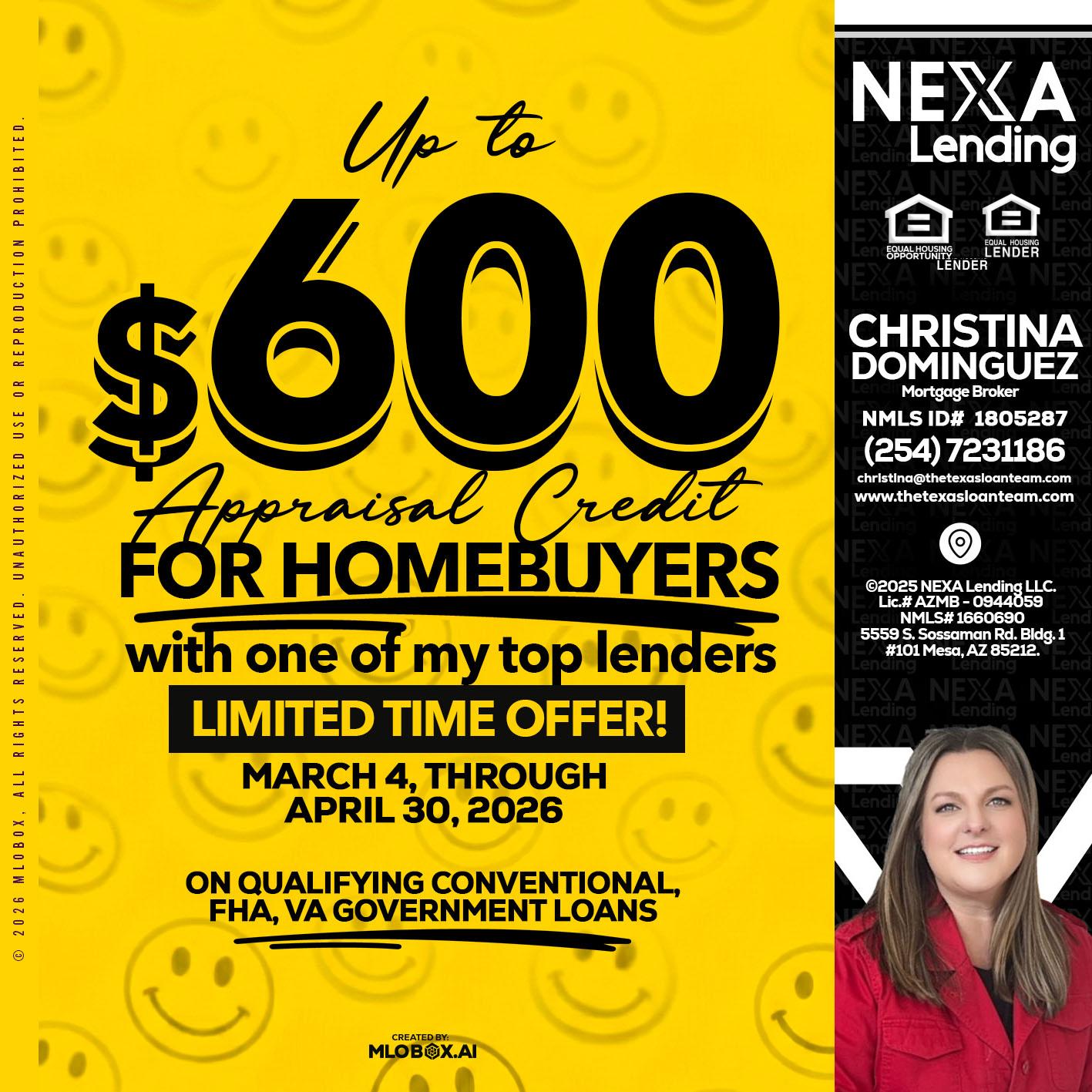 UP TO 600 - Christina Dominguez -Mortgage Broker
