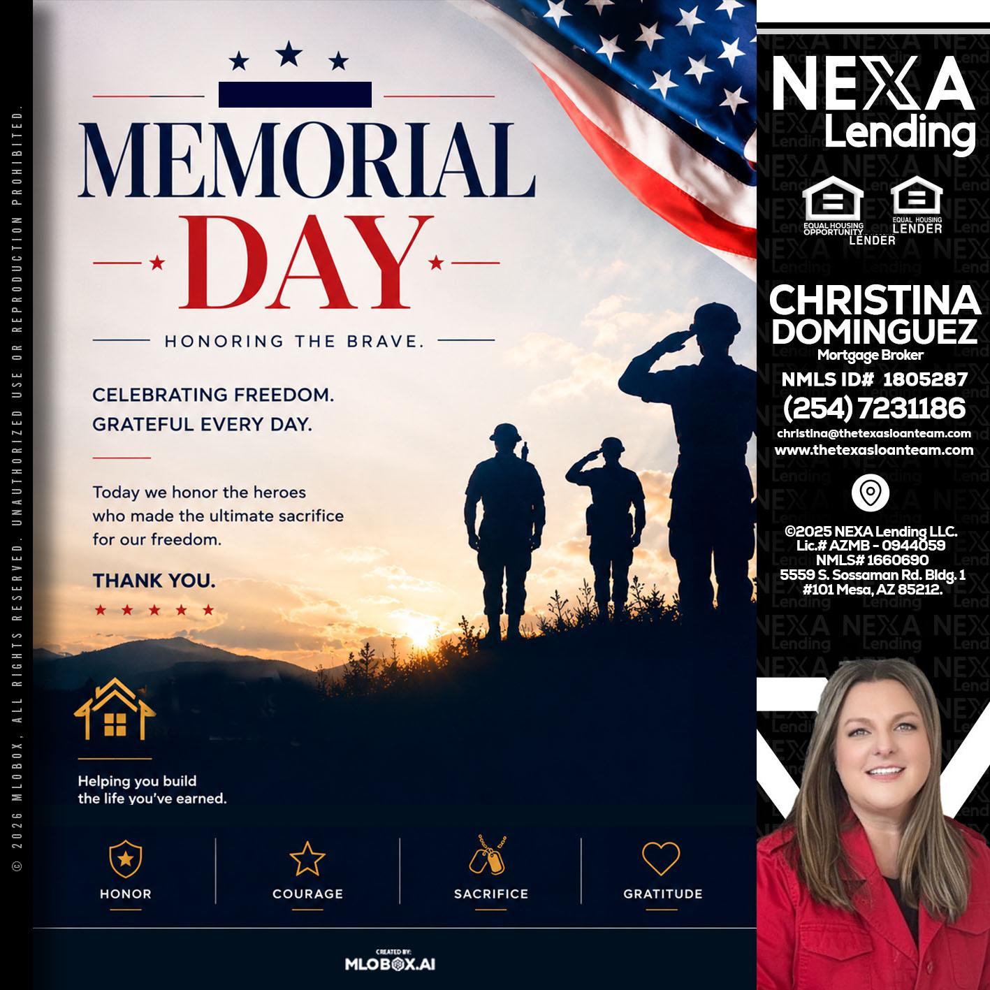 MEMORIAL DAY - Christina Dominguez -Mortgage Broker