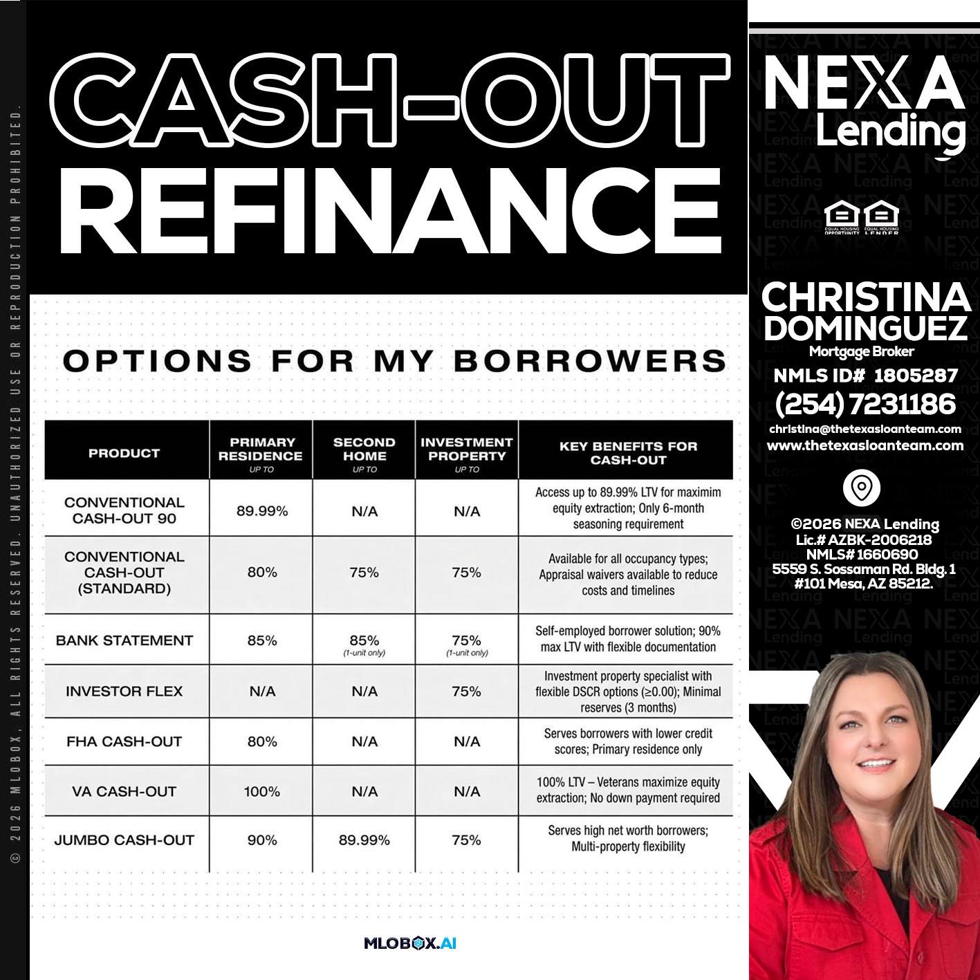 CASH OUT - Christina Dominguez -Mortgage Broker