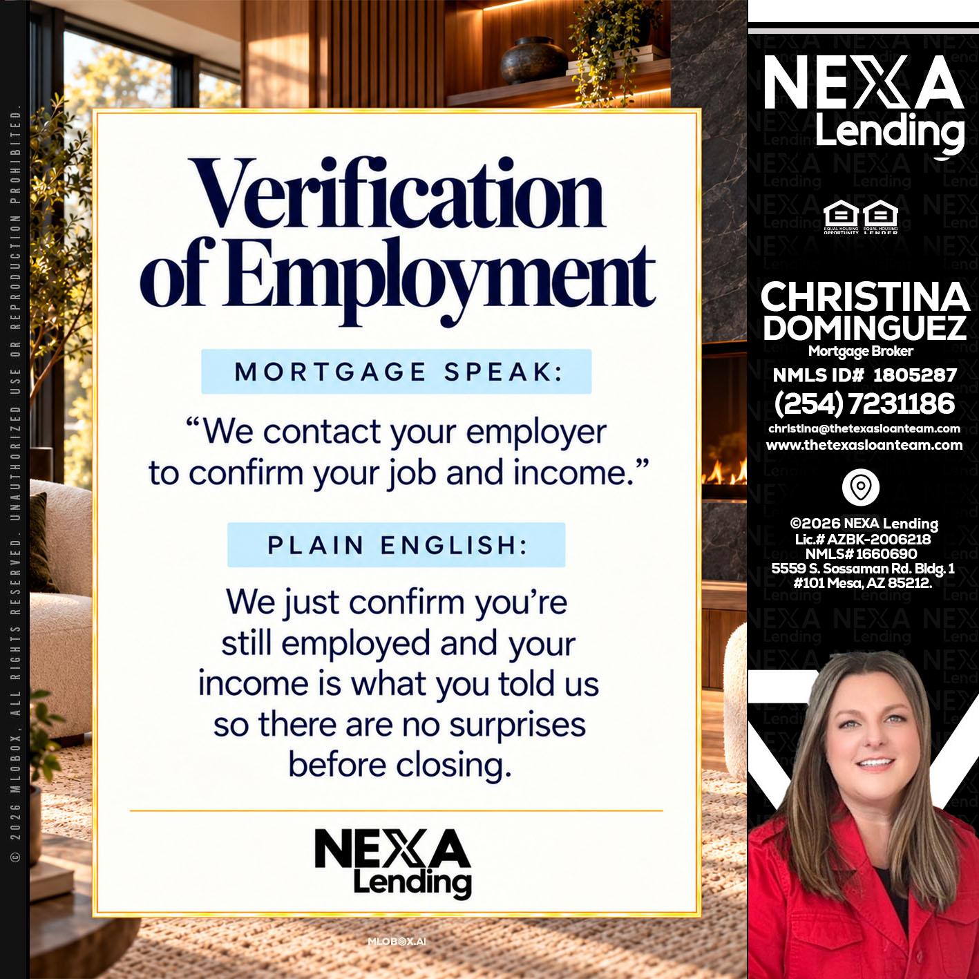 VERIFICATION OF EMPLOYMENT - Christina Dominguez -Mortgage Broker